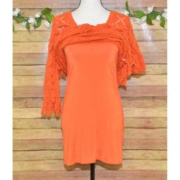 Trina Turk Size XS Orange Crochet & Fringe Mini Dress Lined Bodycon Boho Fall - Picture 9 of 12